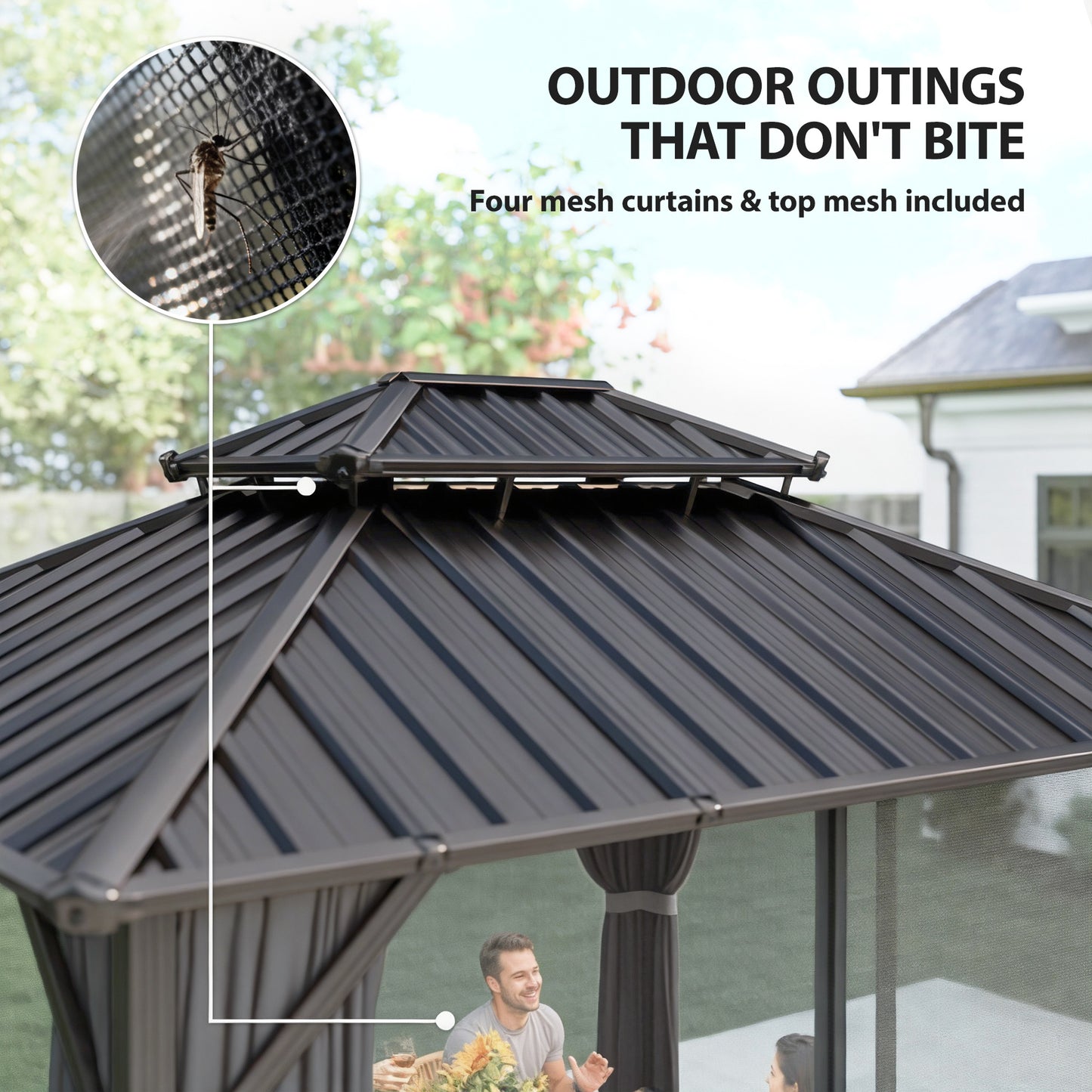 Gazebo Hardtop Outsunny 10' x 12' Toit Acier Galvanisé Cadre Aluminium