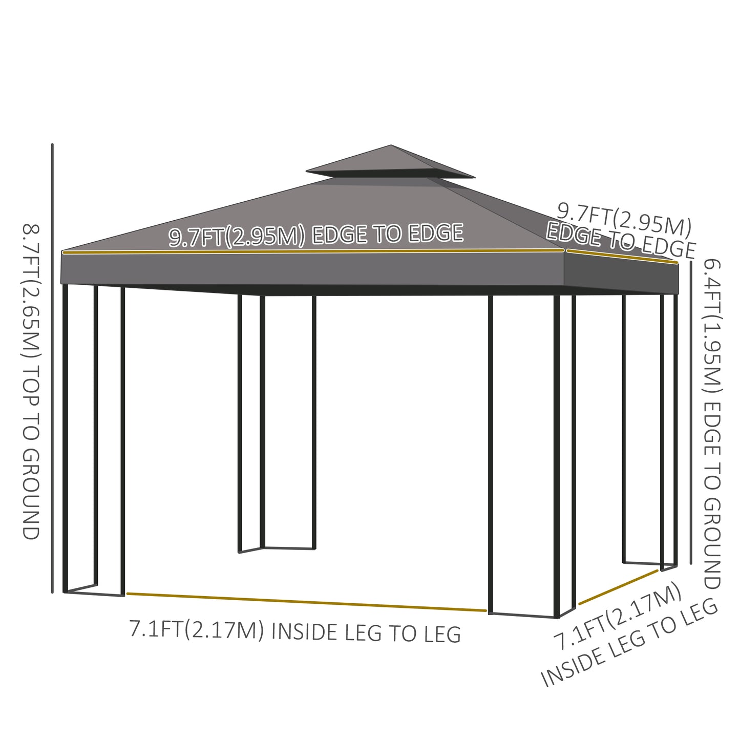 Gazebo de patio toit double 3 x 3 m