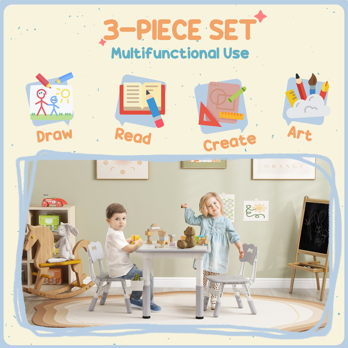 Ensemble table et chaises pour enfants réglable — Lot de 3