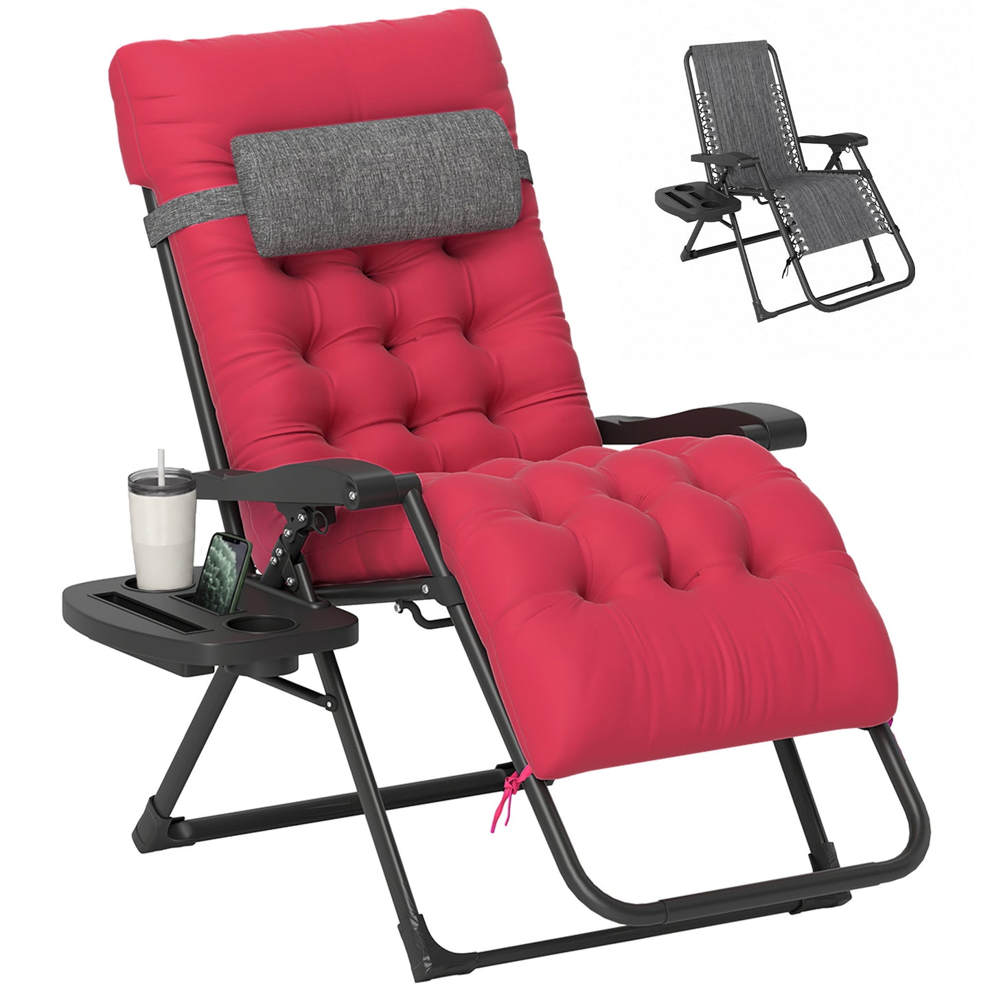 Chaise longue pliante rembourrée avec porte-gobelet