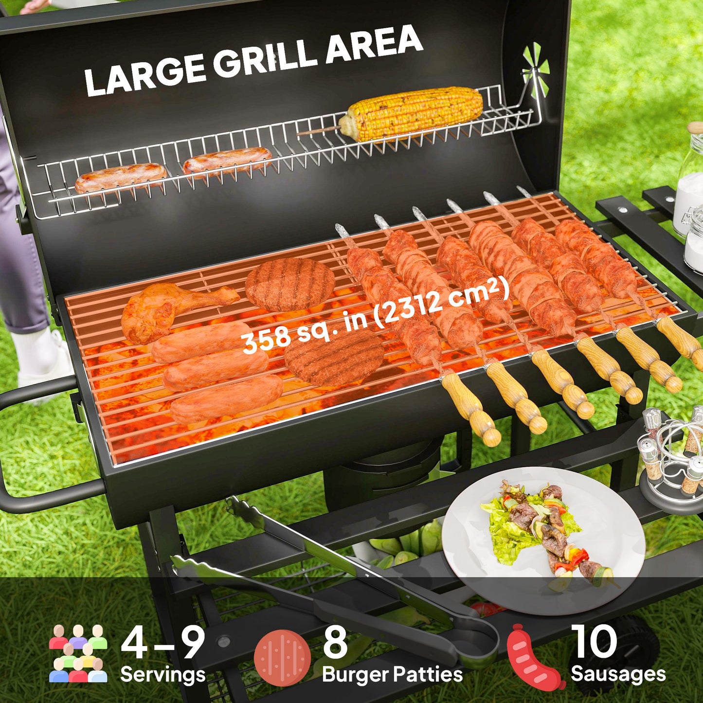 Barbecue au charbon 74 cm avec table pliante