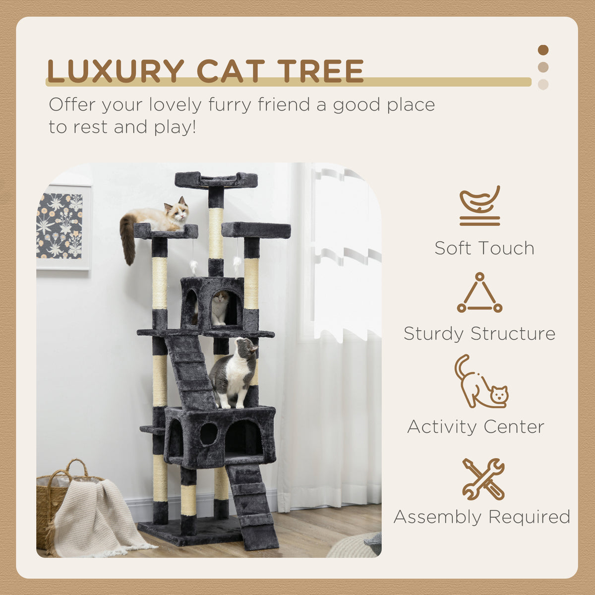 Tour de griffage multi-niveaux pour chat 173 cm