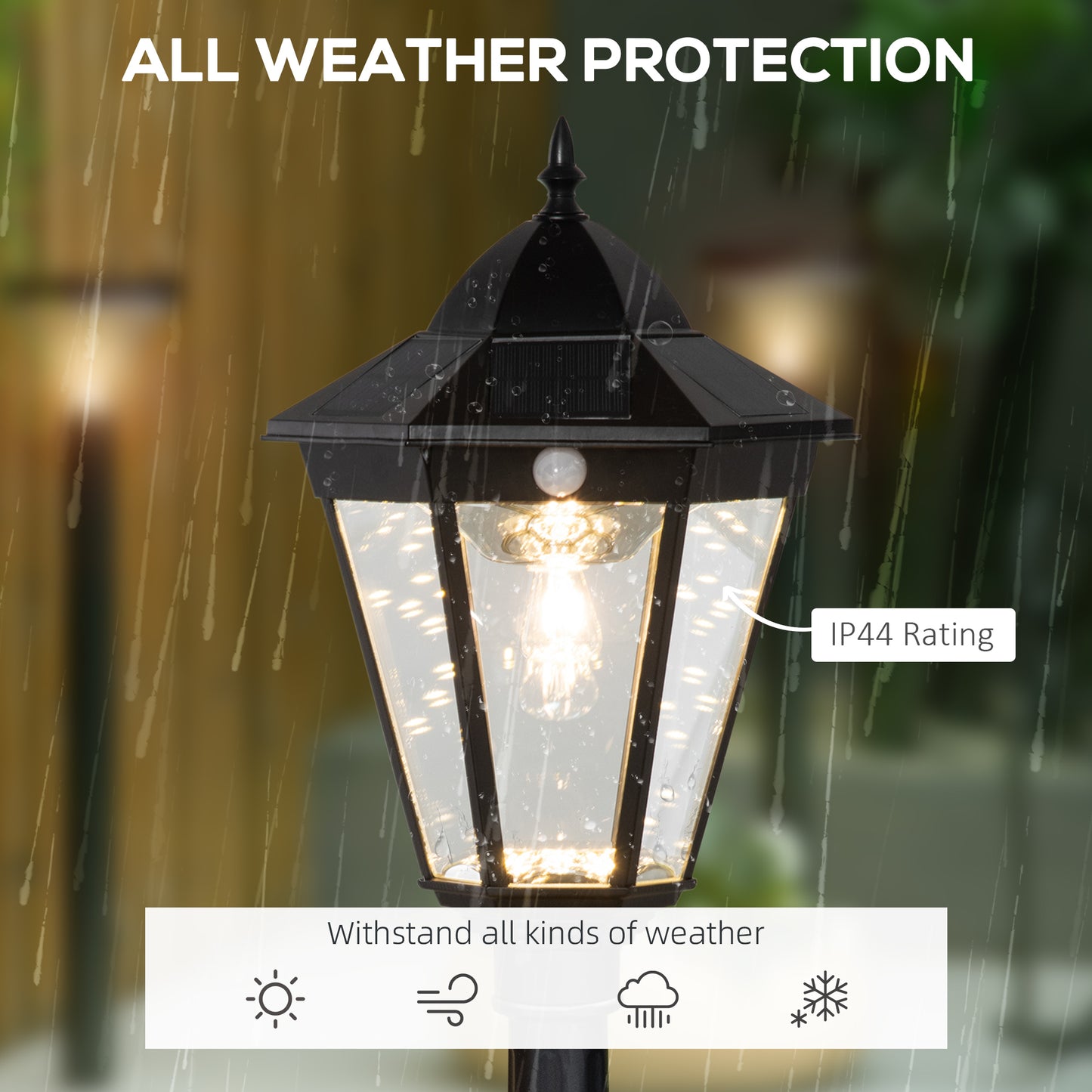 Lampadaire Solaire Outsunny 196cm Détecteur Mouvement Extérieur Noir