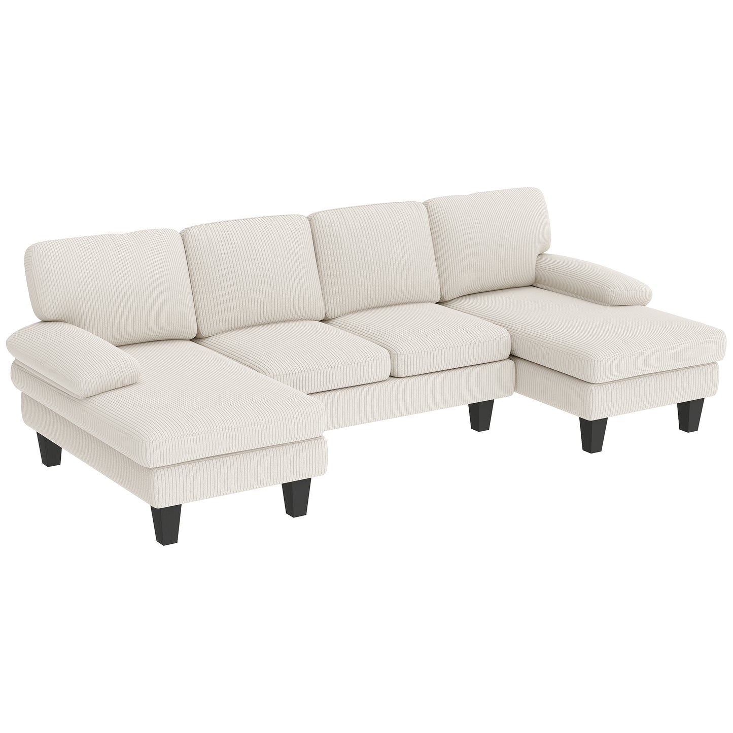 Sofa sectionnel en U avec double chaise en velours côtelé