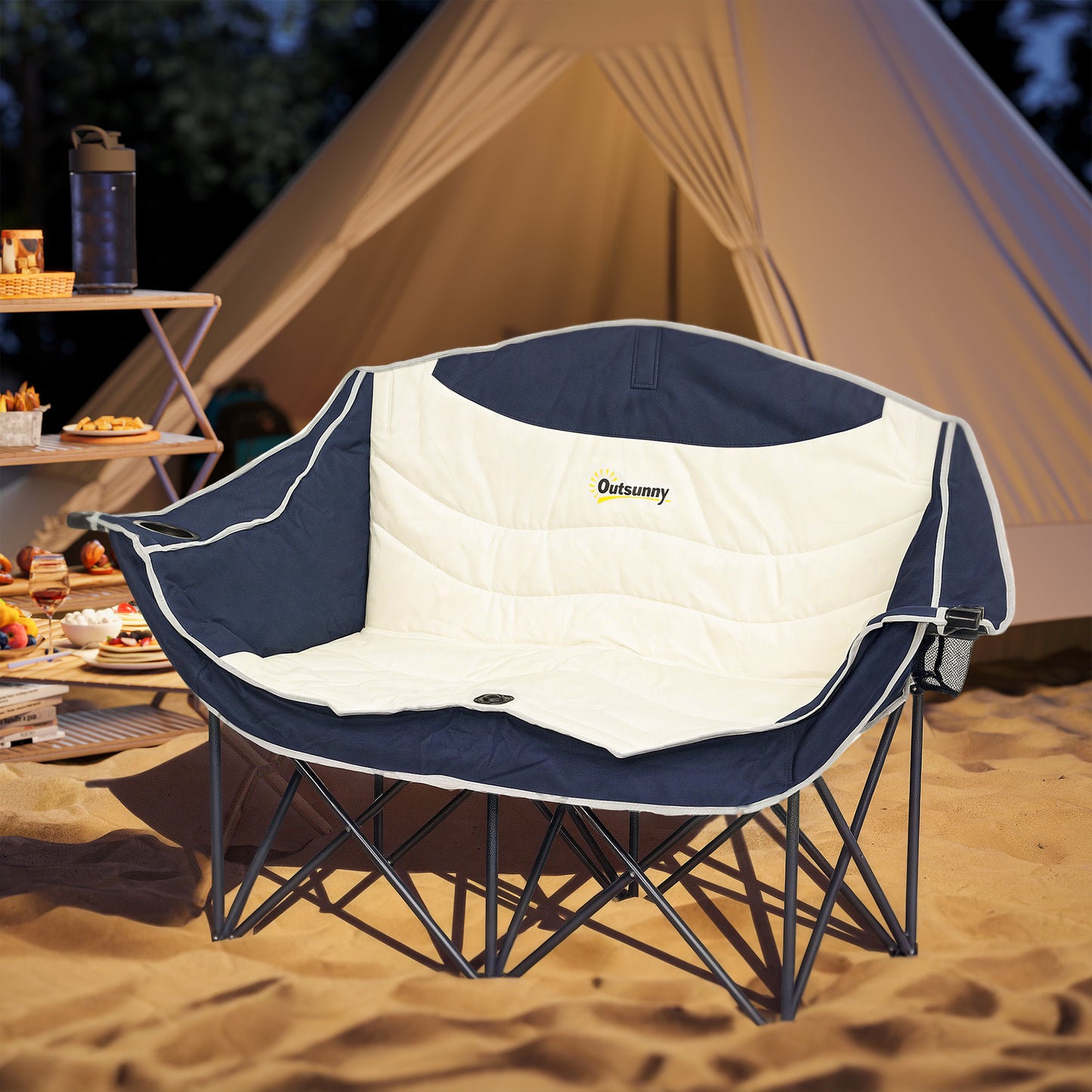 Chaise de camping double avec porte-verres et sac