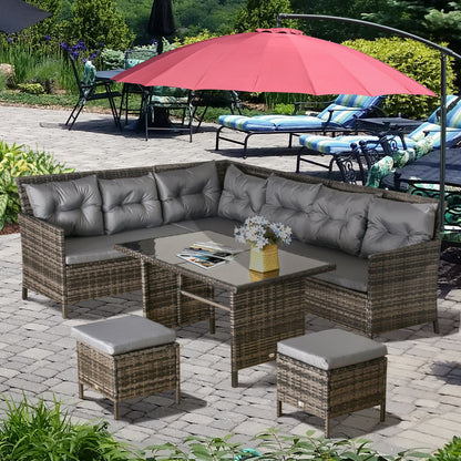 Ensemble de patio sectionnel rotin 6 pièces avec table