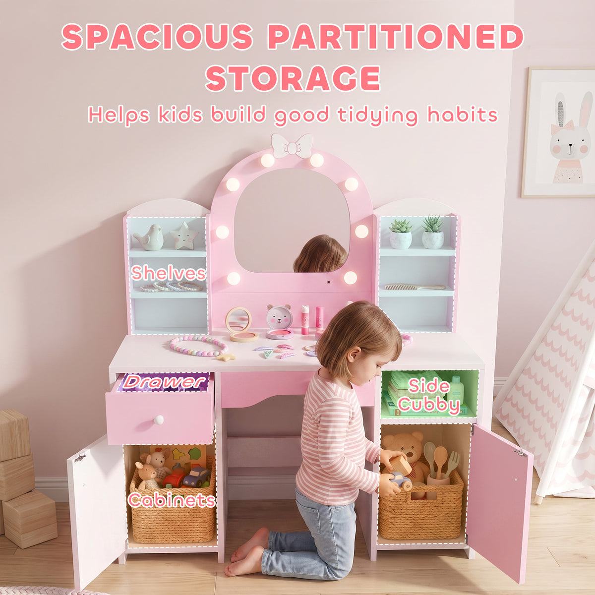 Coiffeuse pour enfants avec miroir lumineux