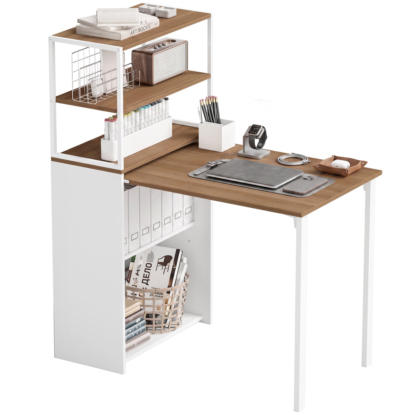 Bureau pliant avec bibliothèque 4 niveaux gain de place