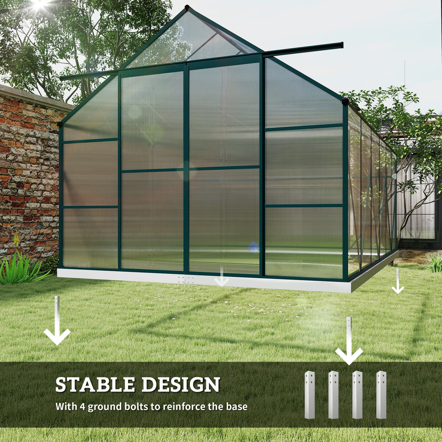 Serre de jardin polycarbonate 488 x 244 cm avec porte coulissante