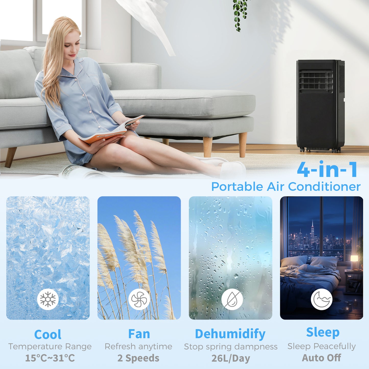 Climatiseur portatif 4-en-1 10 000 BTU Wi-Fi