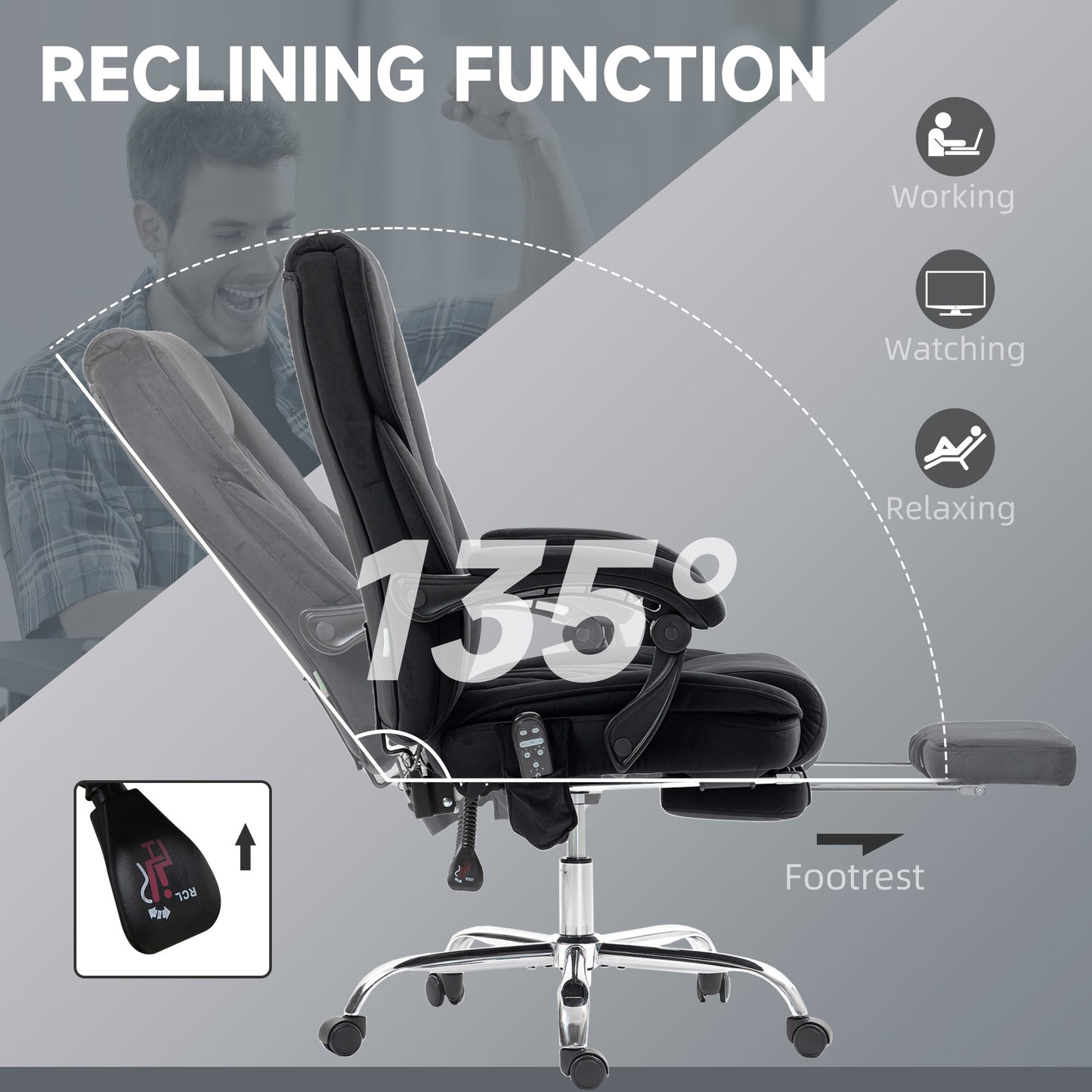 Chaise bureau massage inclinable avec repose-pieds ajustable