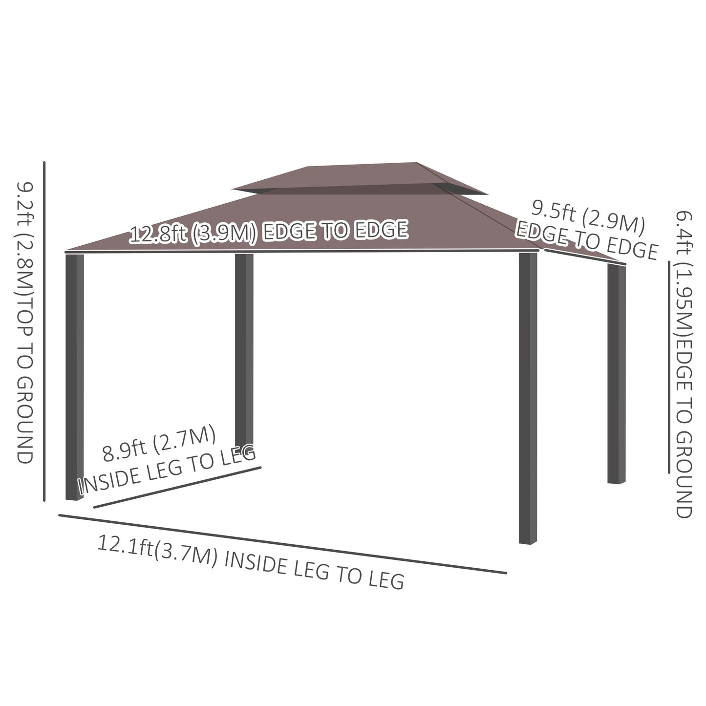 Gazebo double toit en aluminium avec filet et rideaux