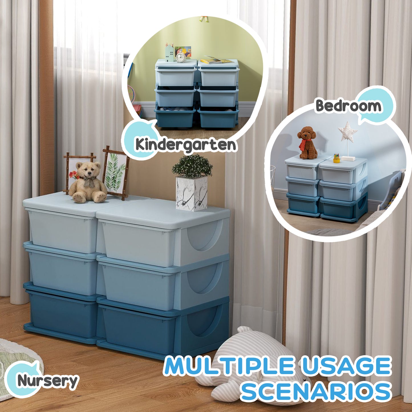 Organisateur jouets 3 niveaux 6 tiroirs plastique enfants