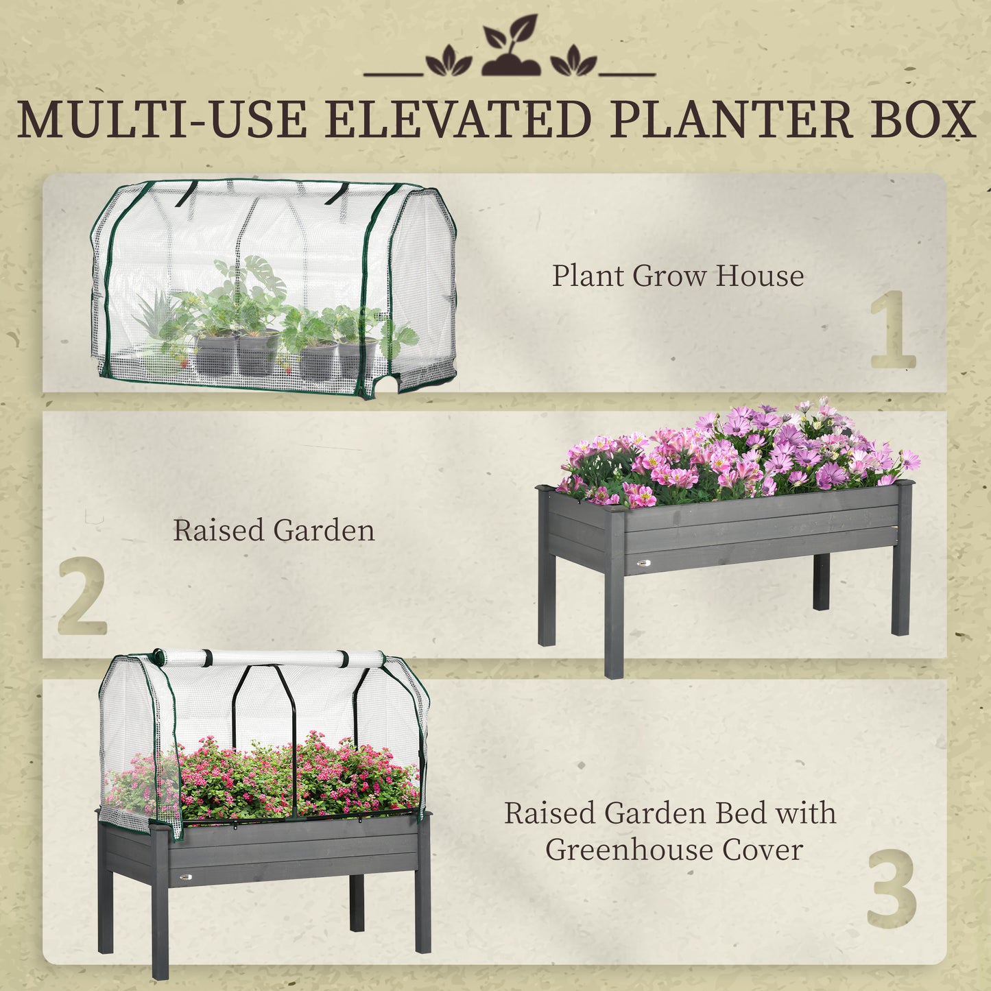 Jardinière surélevée en bois avec serre en PE