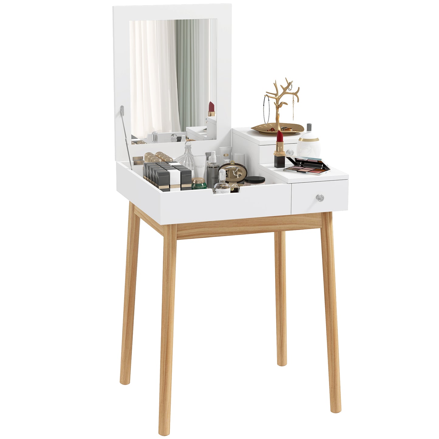 Coiffeuse avec miroir rabattable et tiroirs