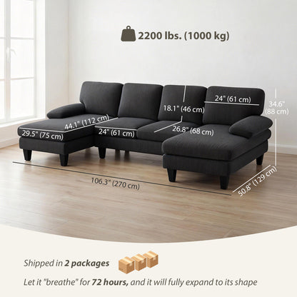 Sofa sectionnel en U avec double chaise en velours côtelé