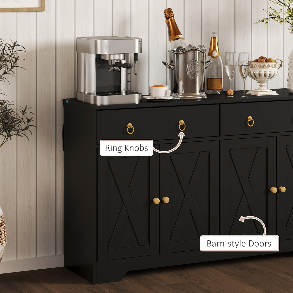 Buffet de cuisine 4 portes barn 2 tiroirs bois