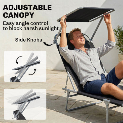 Chaise longue pliante avec auvent réglable