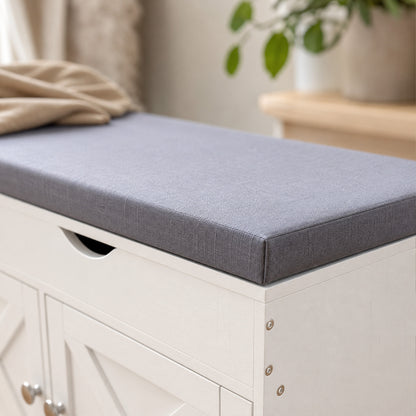 Banc à chaussures avec coussin et rangement à trois portes