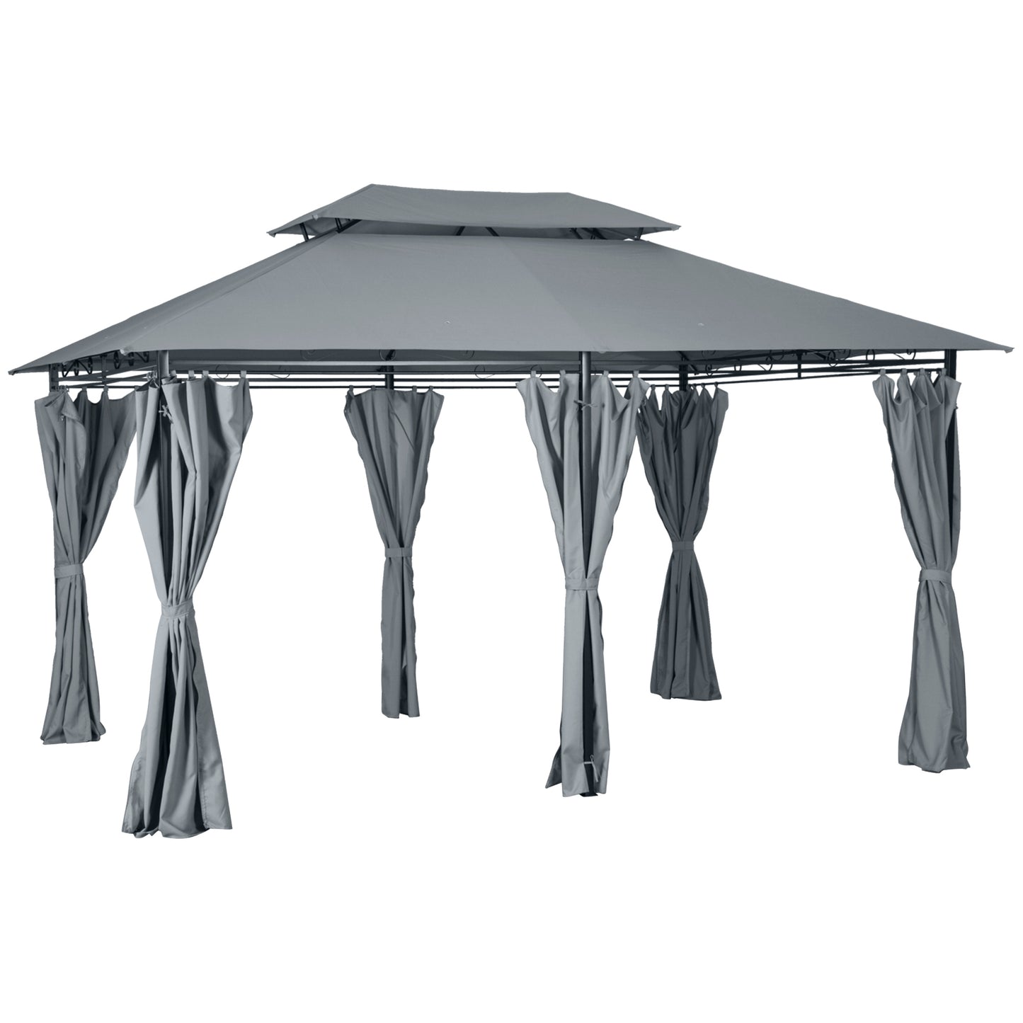 Gazebo de patio 2 niveaux avec rideaux amovibles