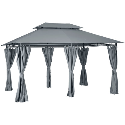 Gazebo de patio 2 niveaux avec rideaux amovibles