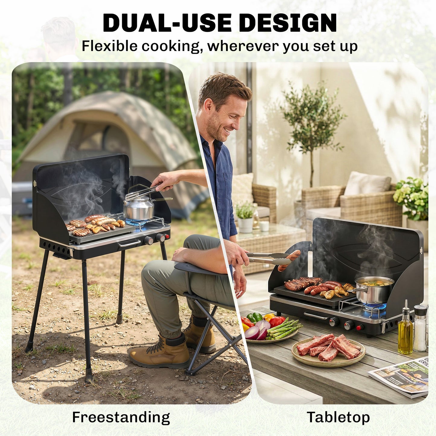 Barbecue-réchaud de camping 2-en-1 portable 20 000 BTU