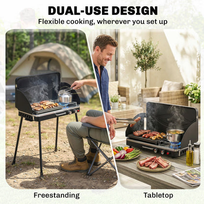 Barbecue-réchaud de camping 2-en-1 portable 20 000 BTU