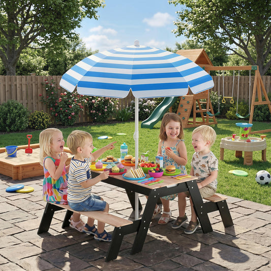 Table de pique-nique enfant 3 en 1 avec parasol