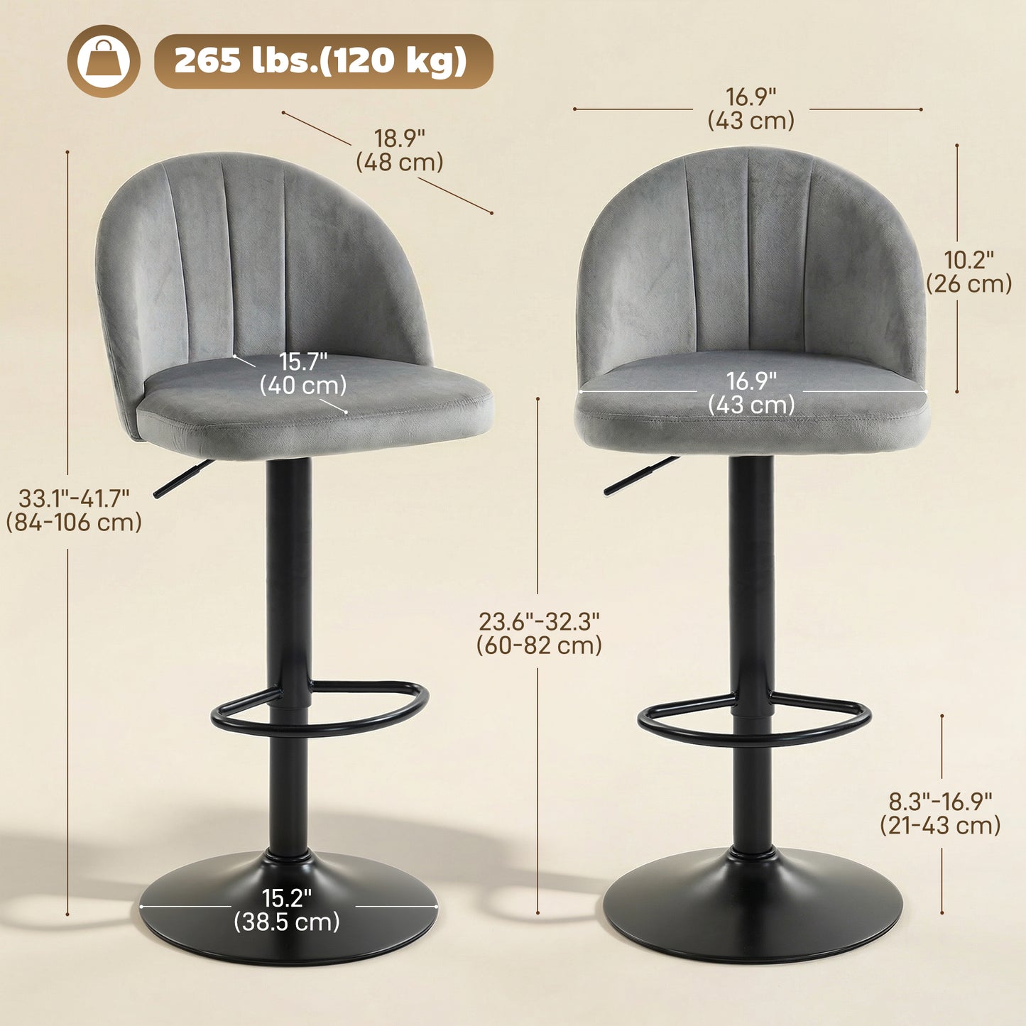 Tabourets de bar pivotants ajustables ensemble de 2