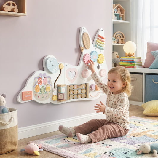 Tableau d'eveil mural Montessori lapin de Paques en bois