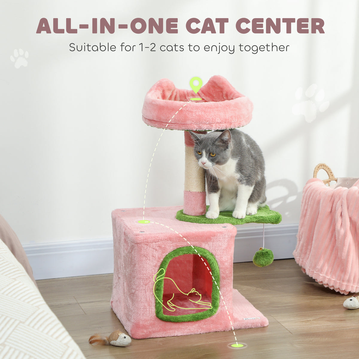Tour à Chat 71 cm avec Lit Douillet — Rose