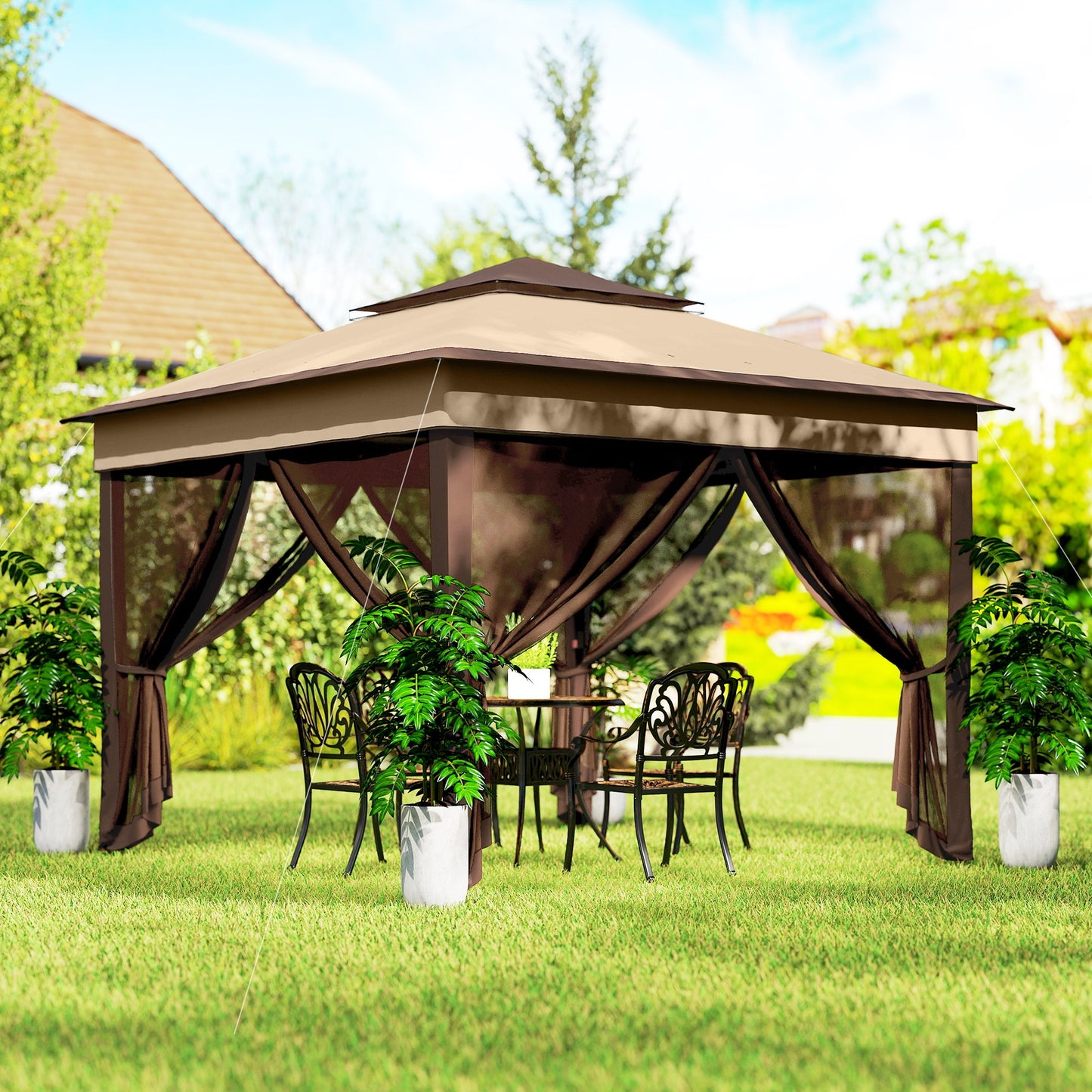 Gazebo pop-up instantané avec rideaux moustiquaires amovibles