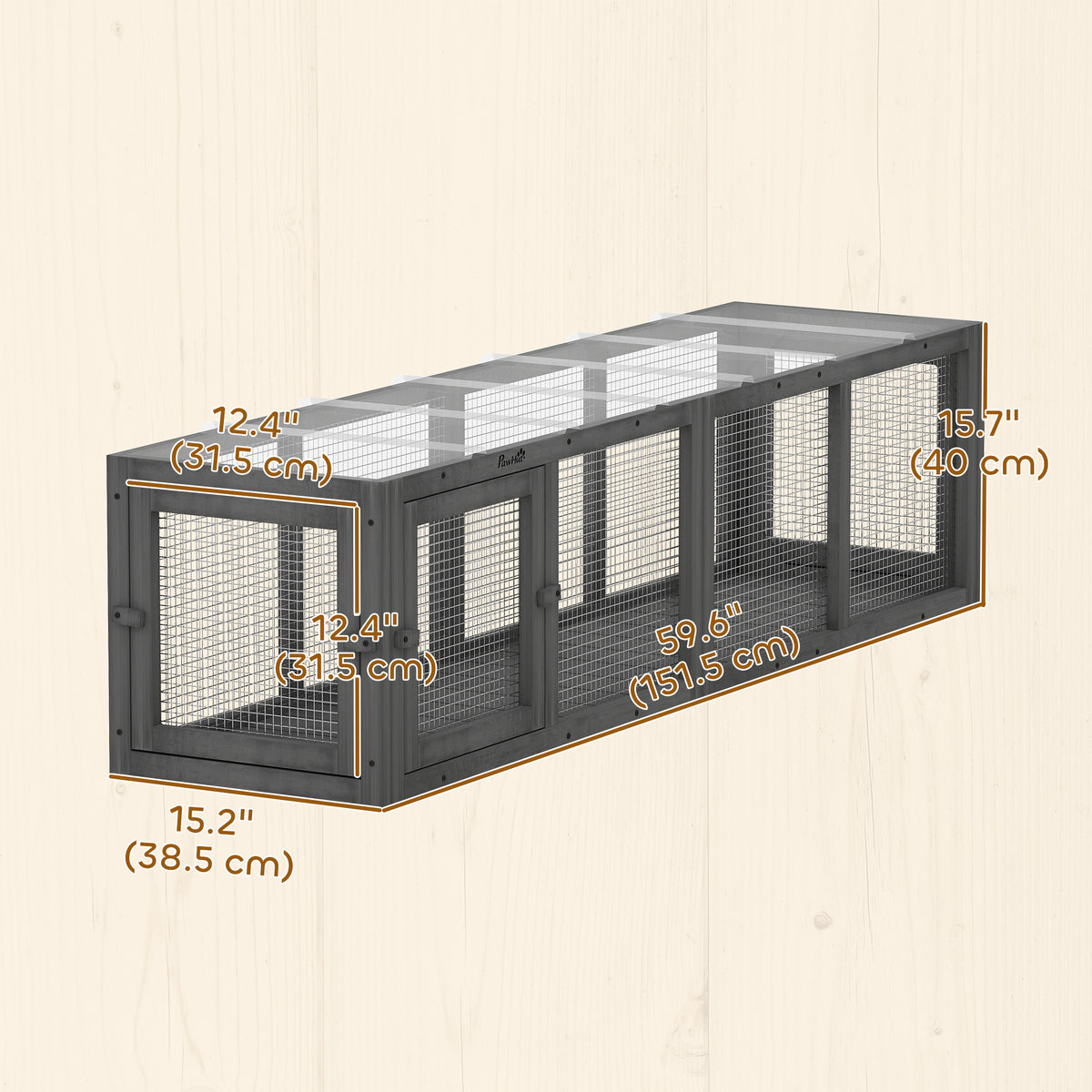 Tunnel pour chat extérieur en bois et grillage modulaire