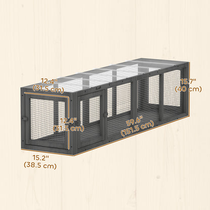 Tunnel pour chat extérieur en bois et grillage modulaire