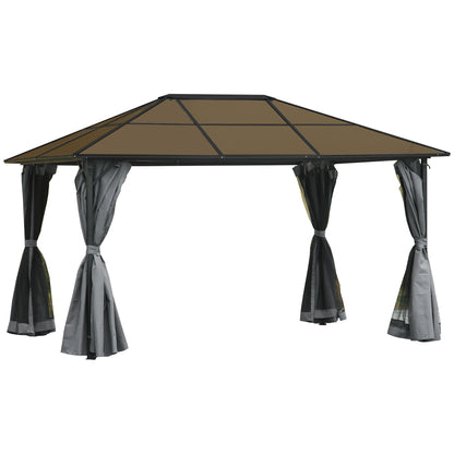 Gazebo aluminium toit rigide avec rideaux et moustiquaires