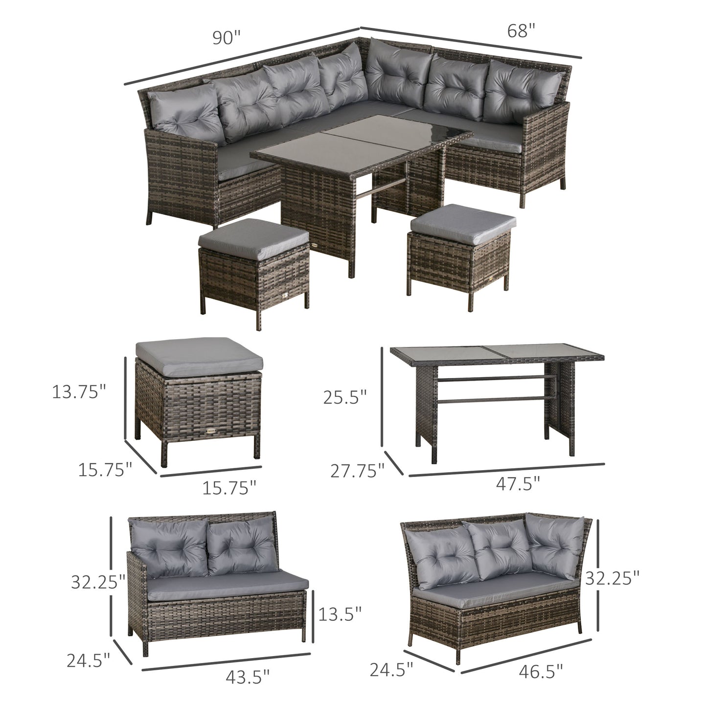 Ensemble de patio sectionnel rotin 6 pièces avec table