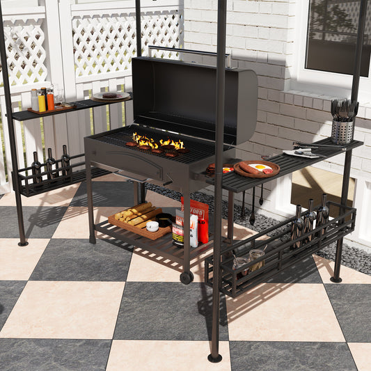 Gazebo BBQ double toit avec tablettes et crochets