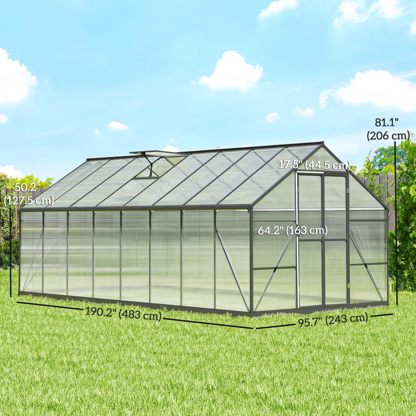 Serre polycarbonate avec portes et fenêtres 8' x 16'