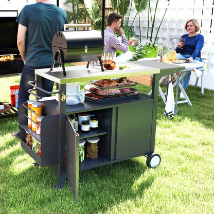 Chariot de Gril Extérieur Table Pliante Acier Inoxydable