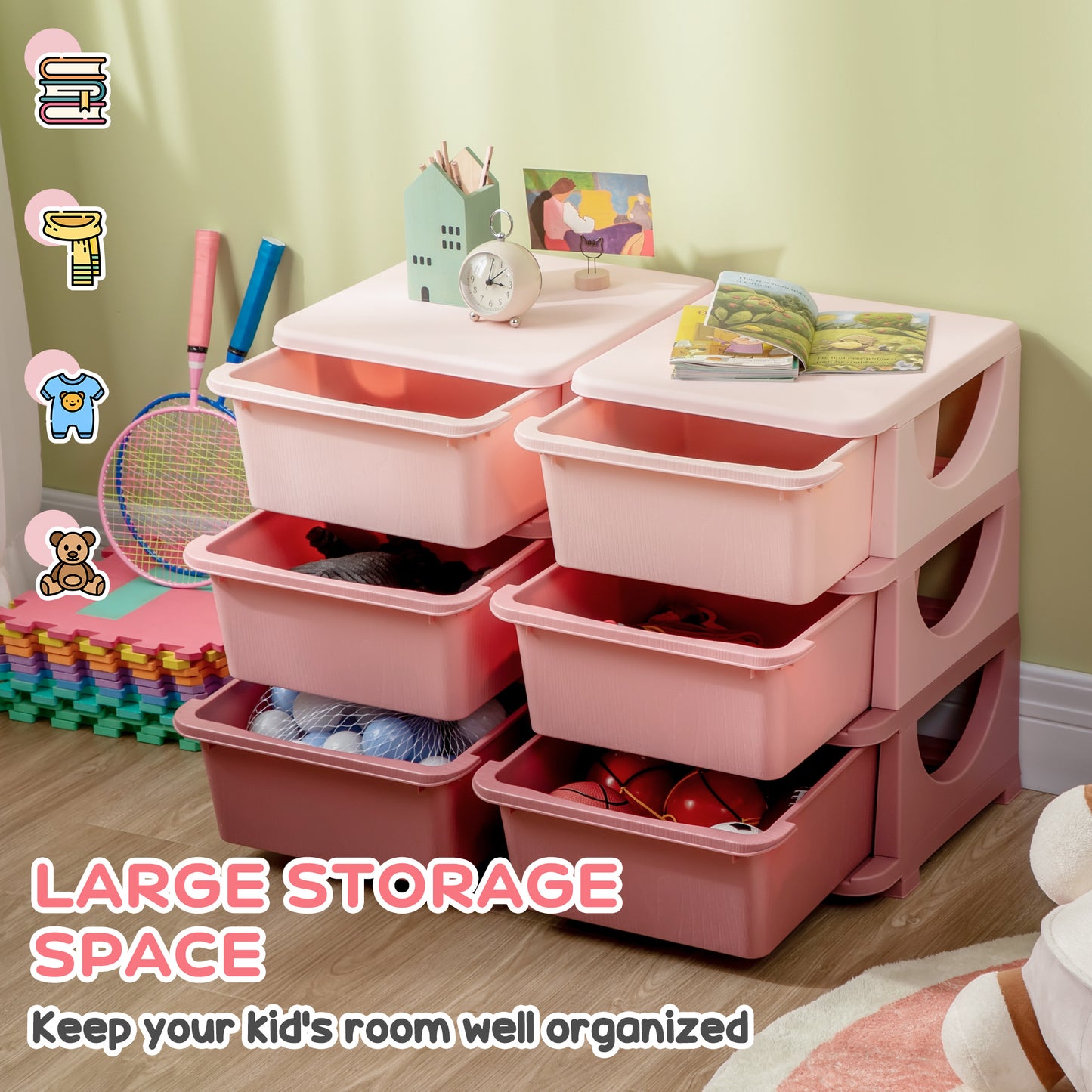 Organisateur jouets 3 niveaux 6 tiroirs plastique enfants