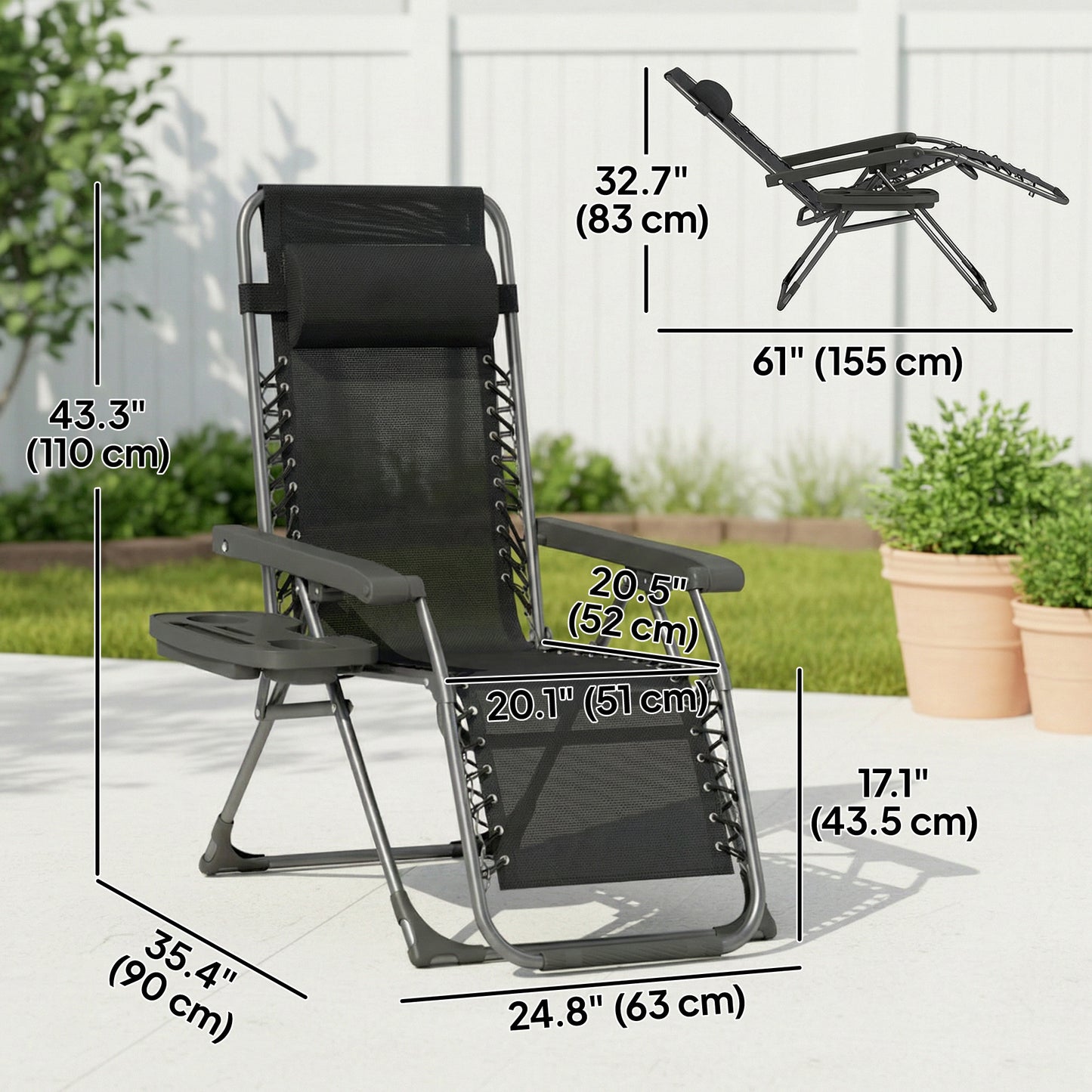 Chaises longues zéro gravité pliantes ensemble de 2