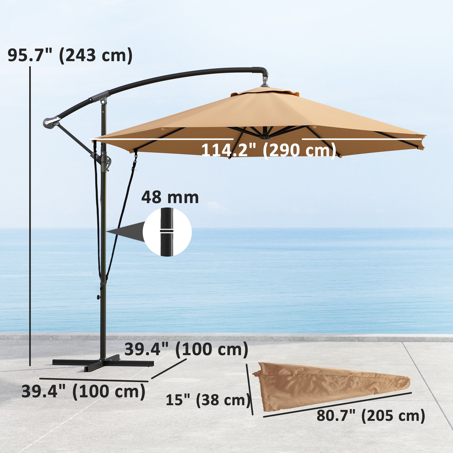 Parasol déporté rotatif 360° avec base en croix