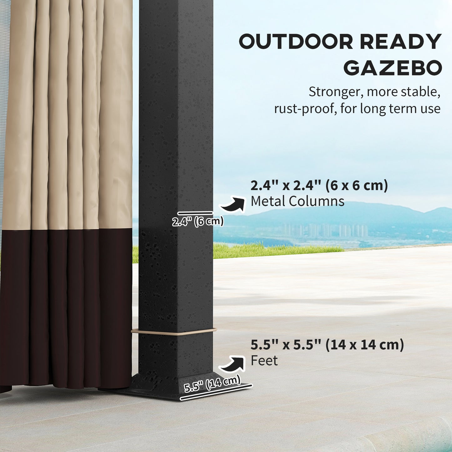 Gazebo de patio double toit avec filet et rideaux