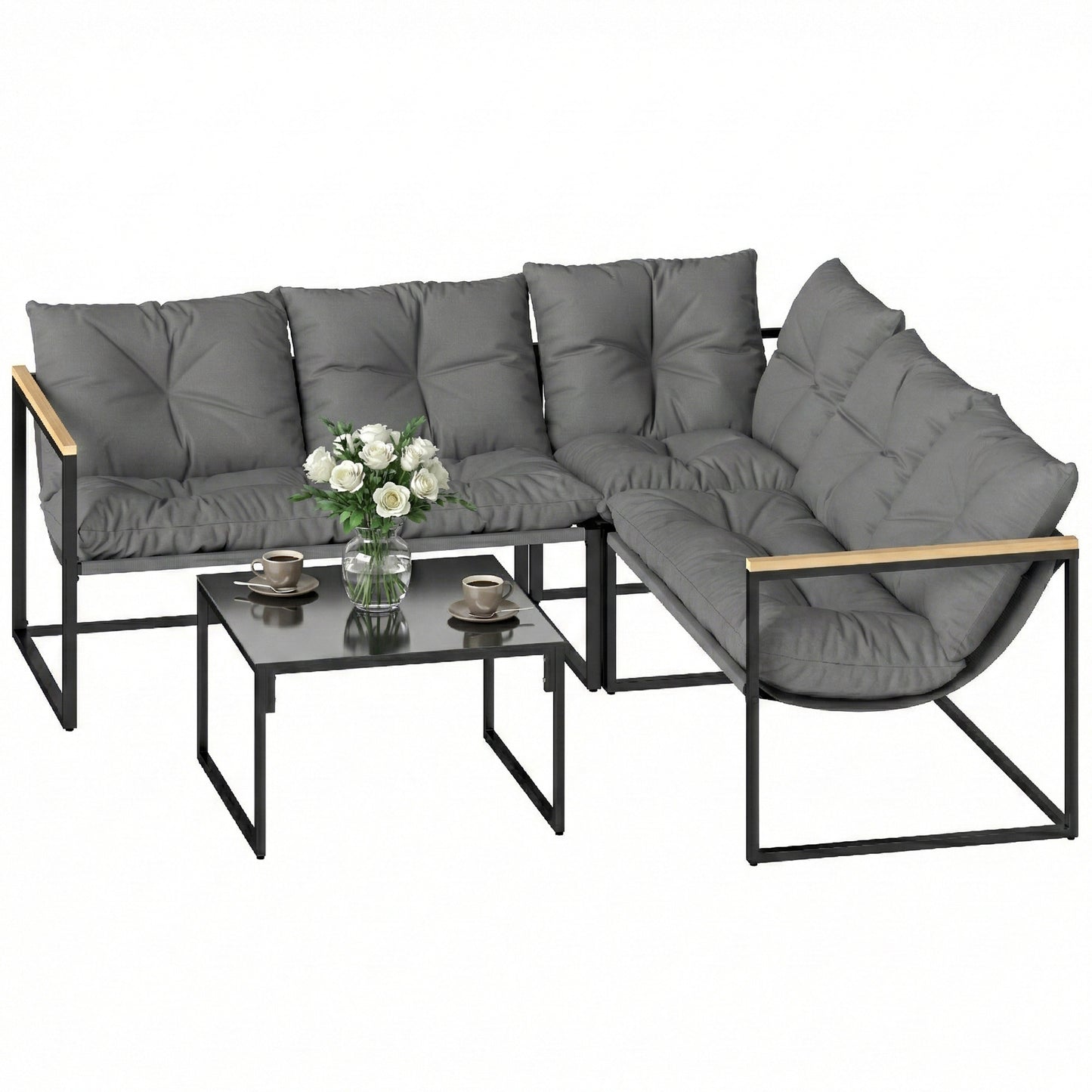 Outsunny 4-Piece Patio Conversation Set with Thick Cushions - Grey