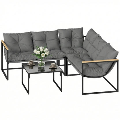 Outsunny 4-Piece Patio Conversation Set with Thick Cushions - Grey