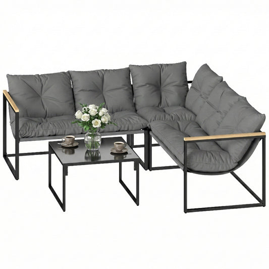 Outsunny 4-Piece Patio Conversation Set with Thick Cushions - Grey