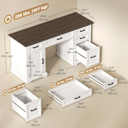 Bureau exécutif farmhouse avec tiroirs à fermeture douce