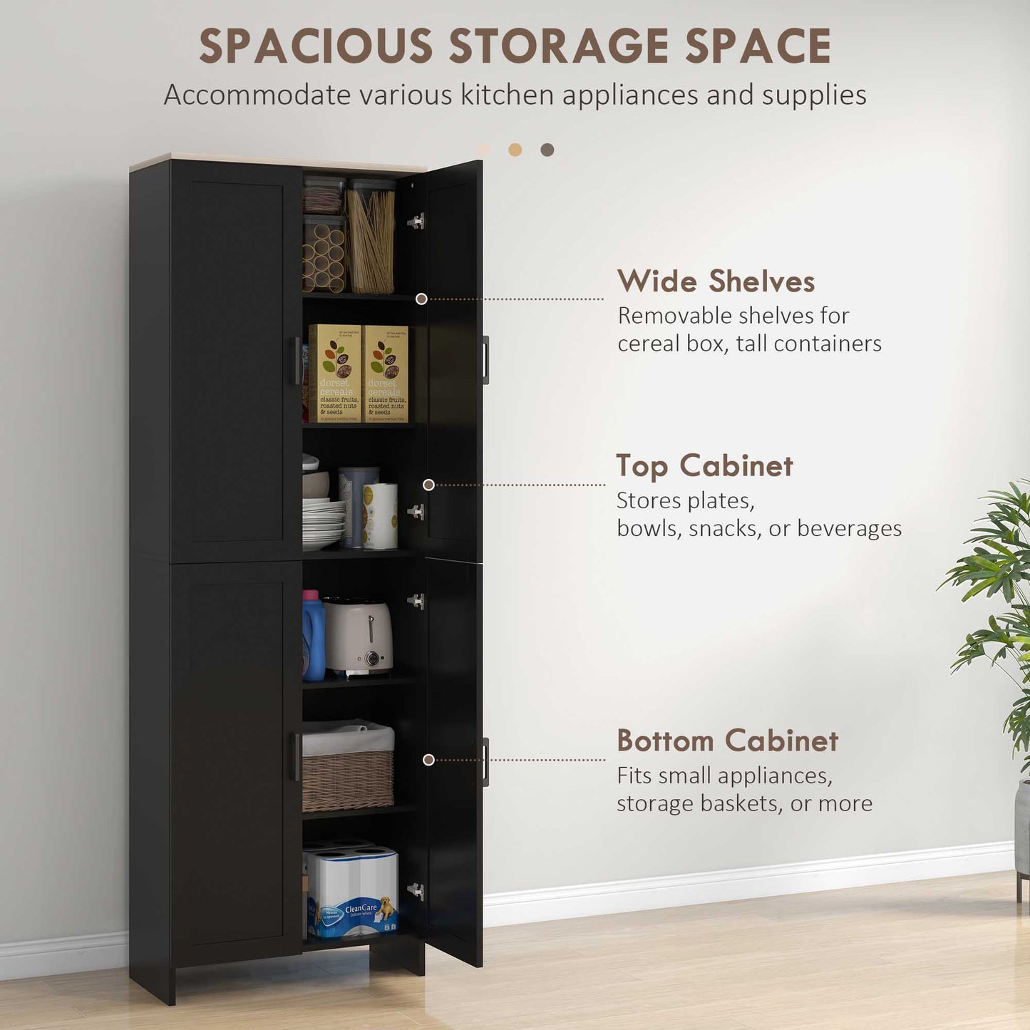 Armoire-garde-manger de cuisine 4 portes 6 tablettes