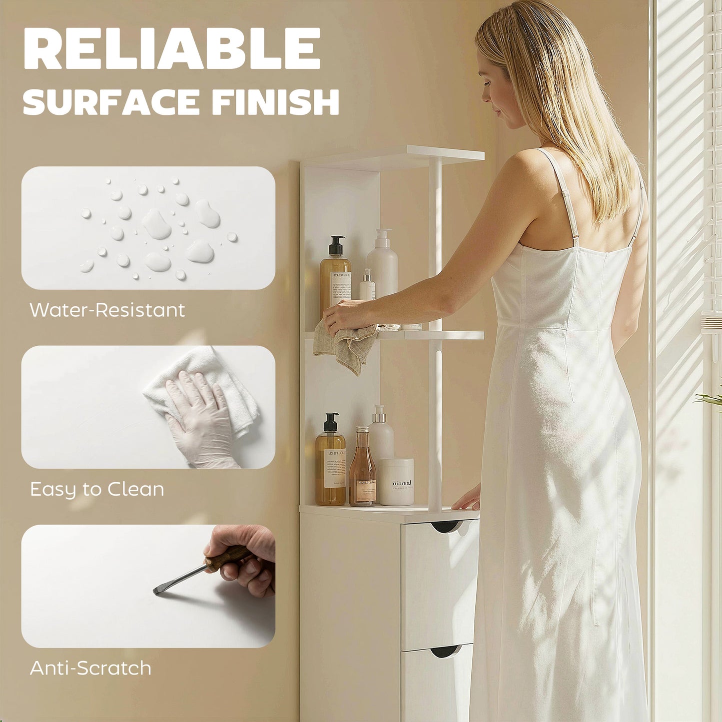 Armoire rangement salle de bain étroite — blanc