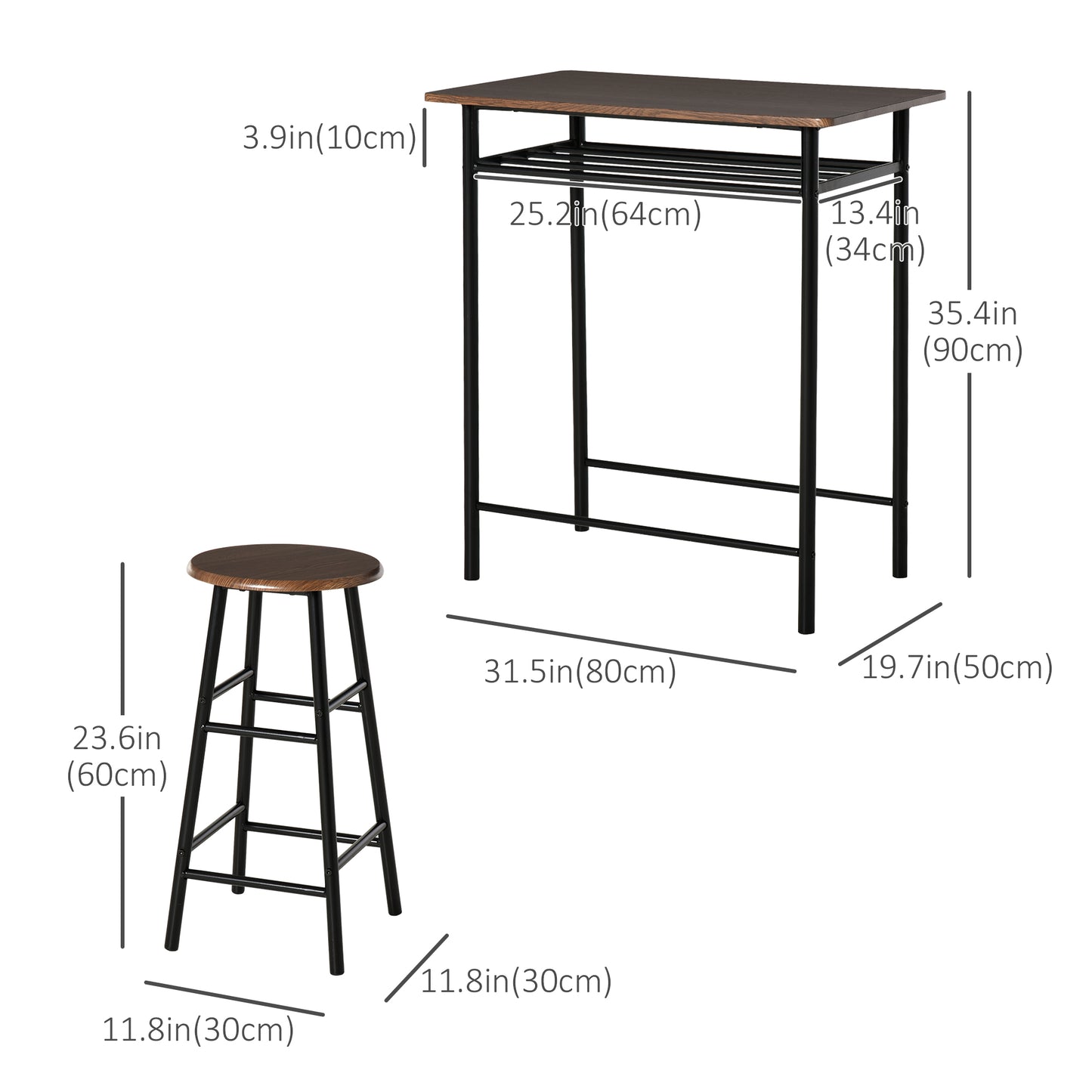 Ensemble comptoir 3 pièces avec table et tabourets